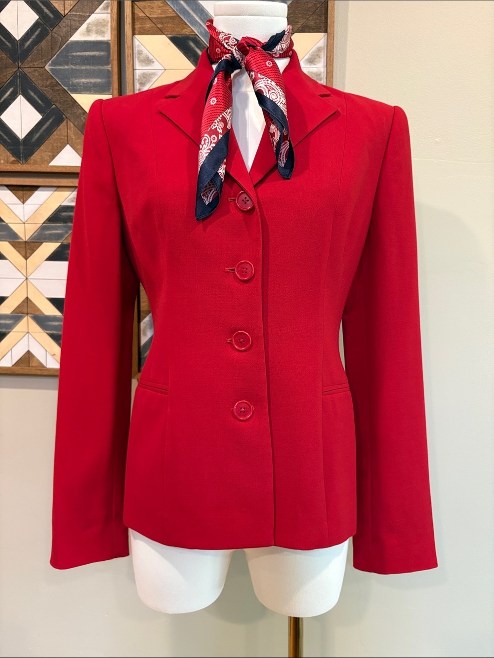 Vintage Ralph Lauren Collection 90s Red Wool Blazer Jacket size 4